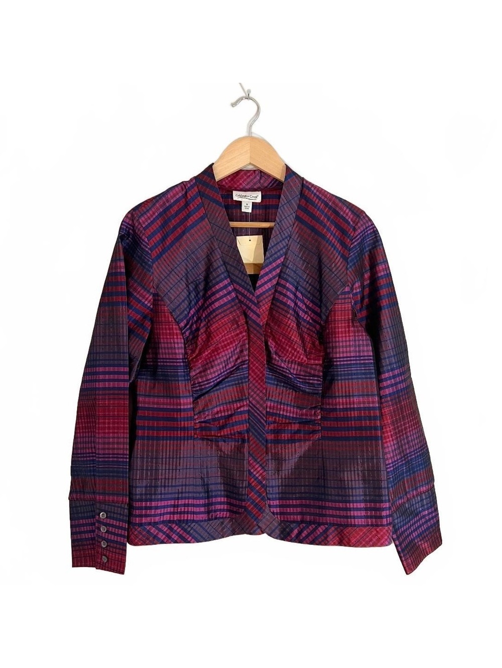 Vintage 90’s Silk Taffeta Purple Red Plaid Blouse Elegant Festive Boho